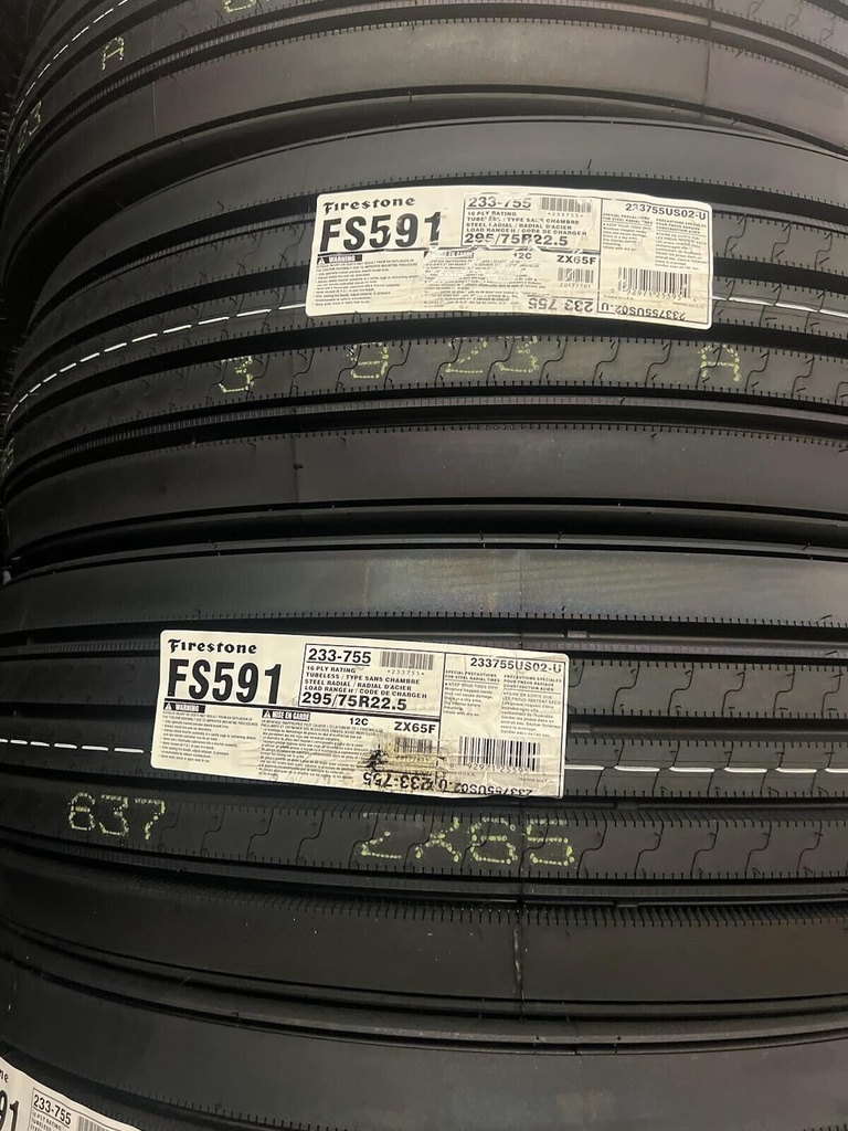 FIRESTONE FS591  295/75/22.5  16PL. STEER  WHOLESALE ONLY  ( 100-TIRES ) $445 EACH (FET Included)